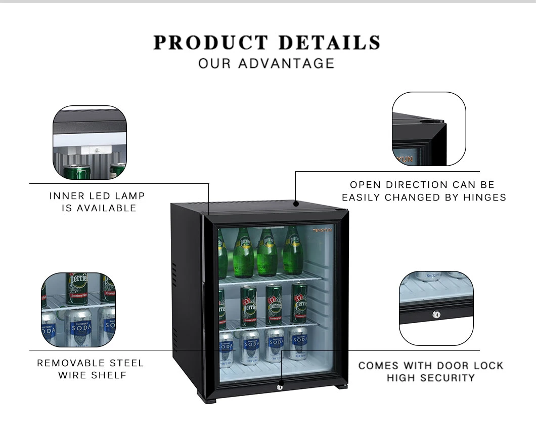 No Compression Mini Bar Fridge with Glass Door for Beverage