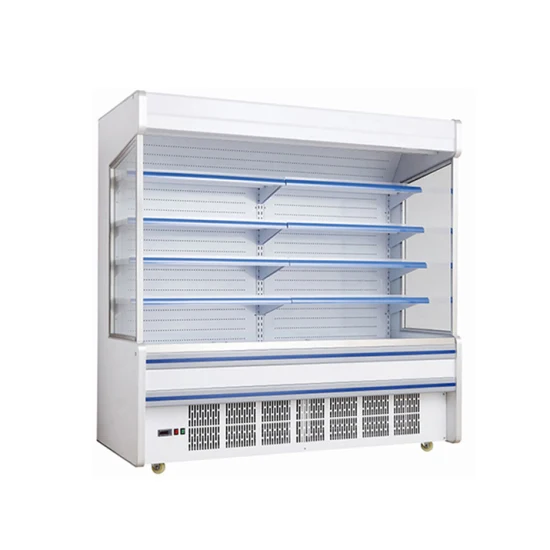 Built in Compressor Plastic Curtain Open Front Upright Refrigerator for Fruit Vegetables Beverage for Supermarket